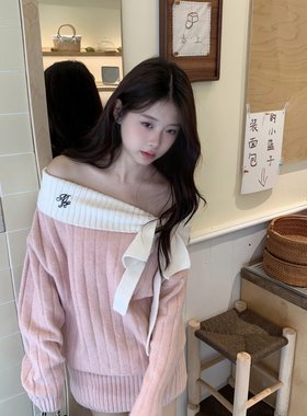 Moster Timnothy原创一字肩蝴蝶结厚款连衣裙氛围感针织长袖毛衣