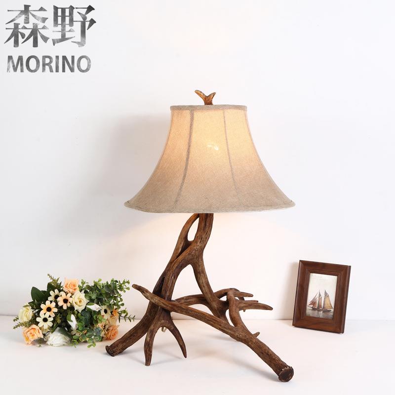 森野照明美式乡村鹿角灯客厅餐厅咖啡厅别墅阳台过道复古鹿角台灯