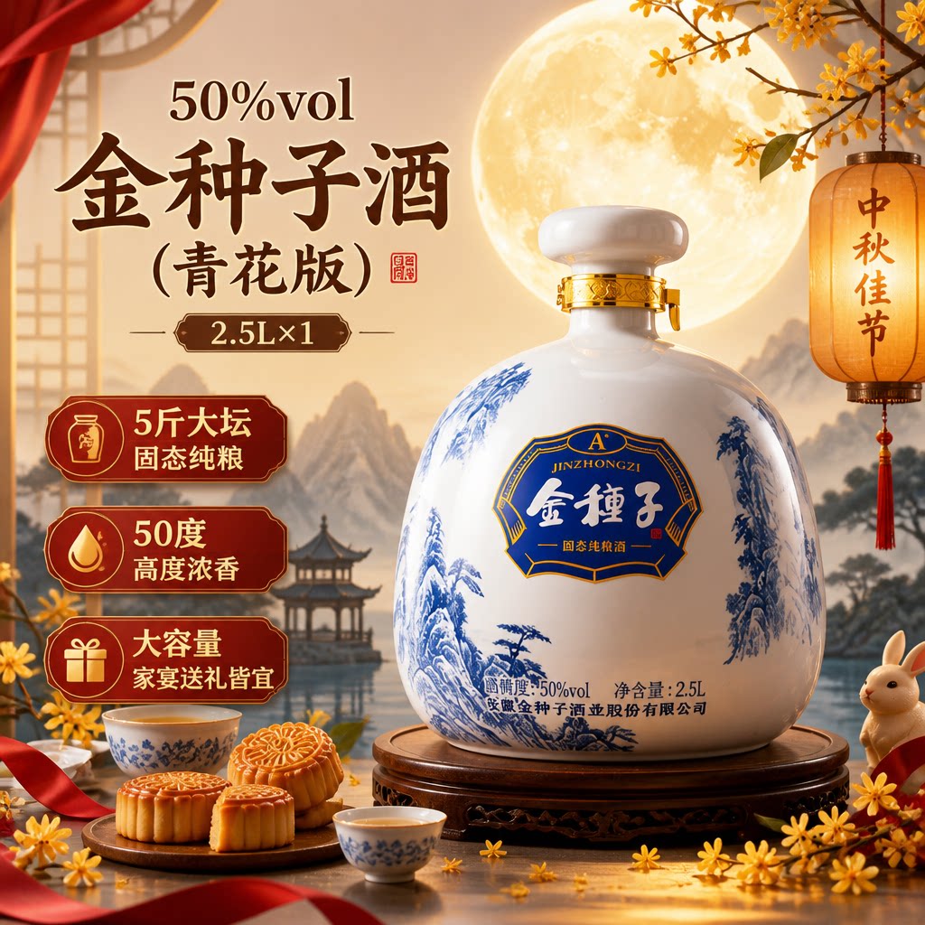 金种子青花大坛50度2.5L浓香型固态法白酒送礼宴请聚会国产口粮酒