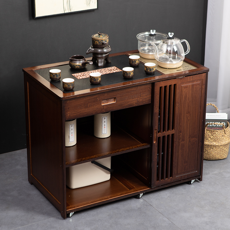 新中式家用移动茶桌n茶台客厅茶水柜实木办公泡茶几茶柜烧水壶一