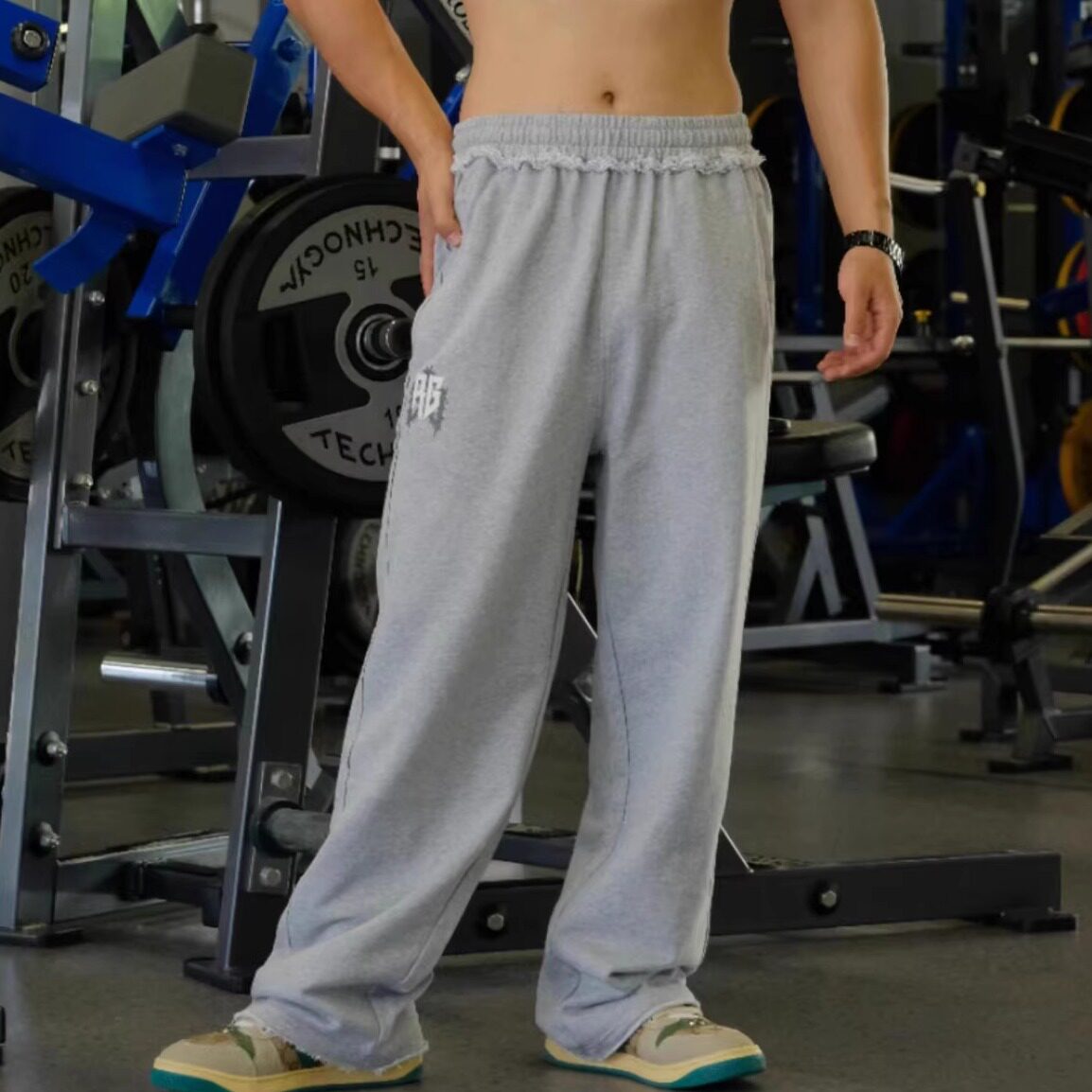 外贸原单 2025夏季新品美式潮牌毛圈布纯色纯棉宽松运动长裤男