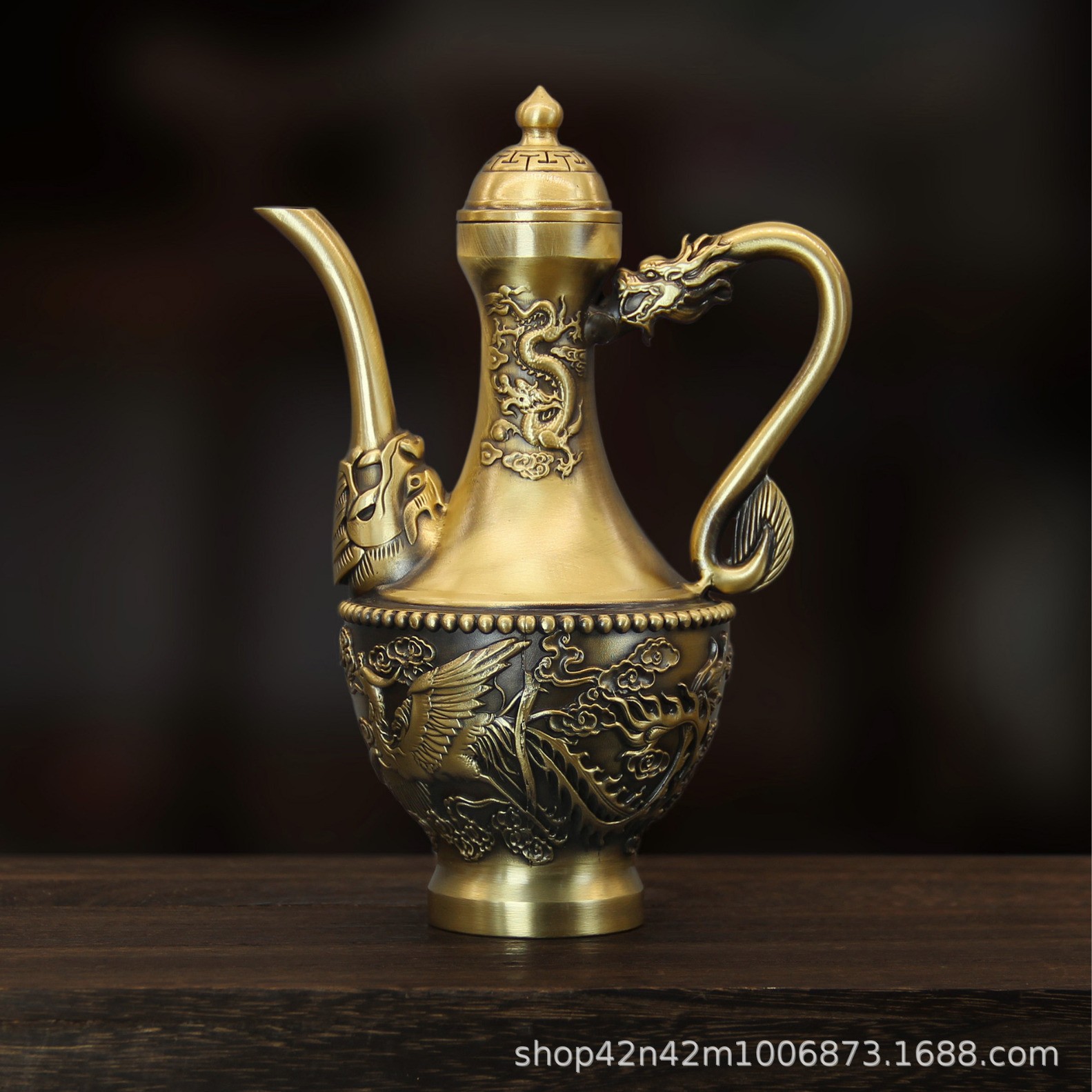 龙凤铜茶壶酒壶黄铜工艺品家居拉丝铜壶竹节壶文化创意铜器摆件