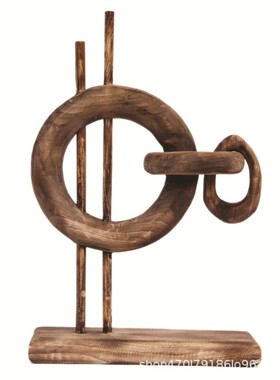 厂家销售手工制作木质三环工艺品桌面玄关装饰创意抽象造型摆件