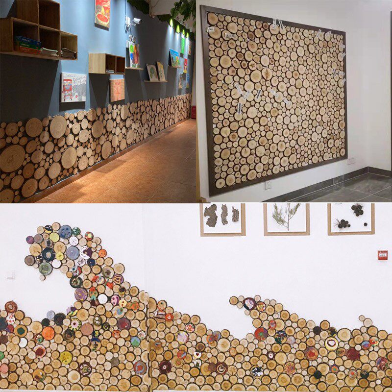 原木片背景墙装饰咖啡酒吧圆木片年轮片木头片木桩木块绘画材料