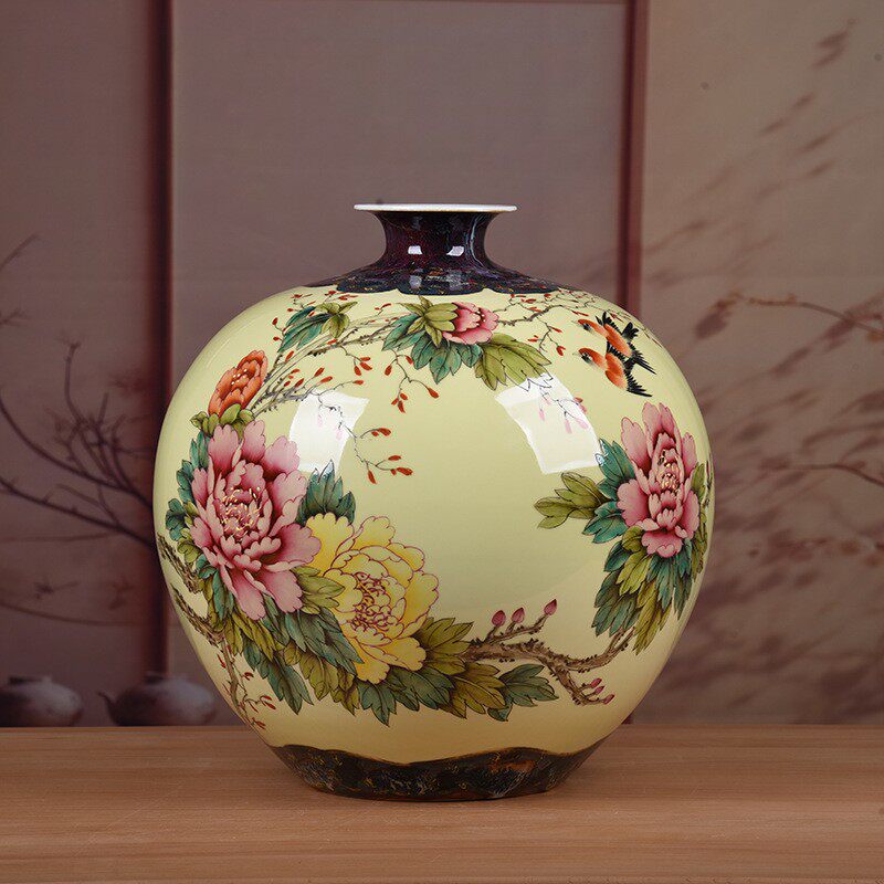 景德镇大师手绘花开富贵大号窑变石榴瓶摆件艺术瓶收藏价值礼品瓷