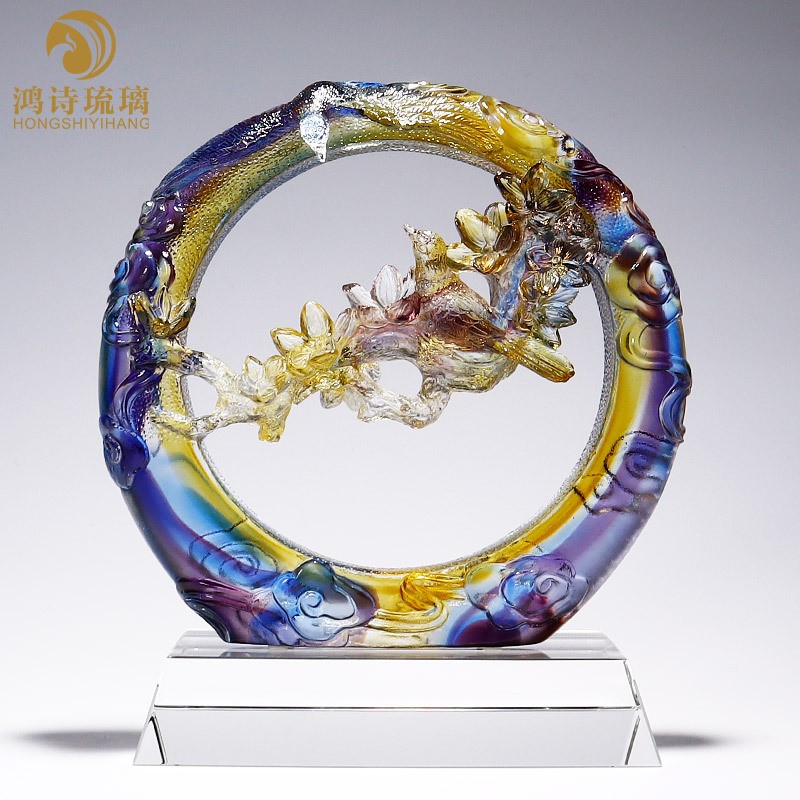 淄博琉璃喜上眉梢婚房创意摆件家居饰品结婚乔迁礼物水晶工艺品