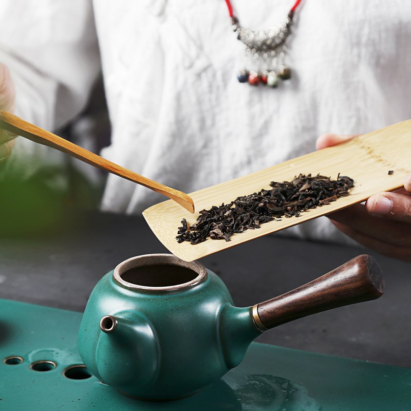 小号中式茶壶陶瓷侧把壶黑檀木柄家用煮茶泡茶器粗陶滤茶功夫茶具