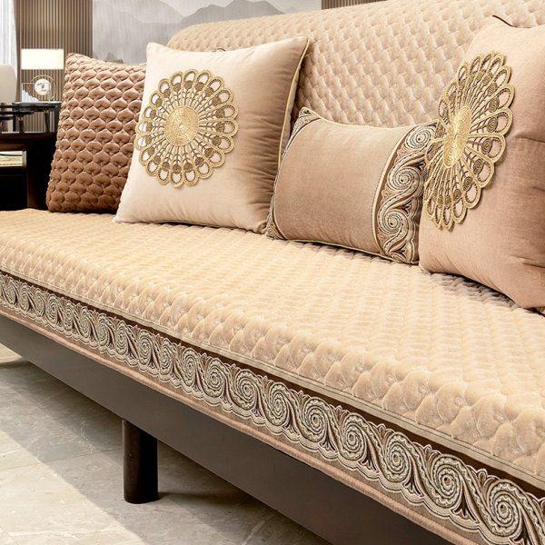 新中式沙发垫套罩现代中式实木沙发坐垫四季通用高档丝绒垫子盖布