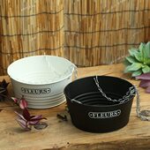 厂家田园简约大号吊链花盆阳台垂吊铁链铁皮挂桶吊兰绿萝铁艺挂盆