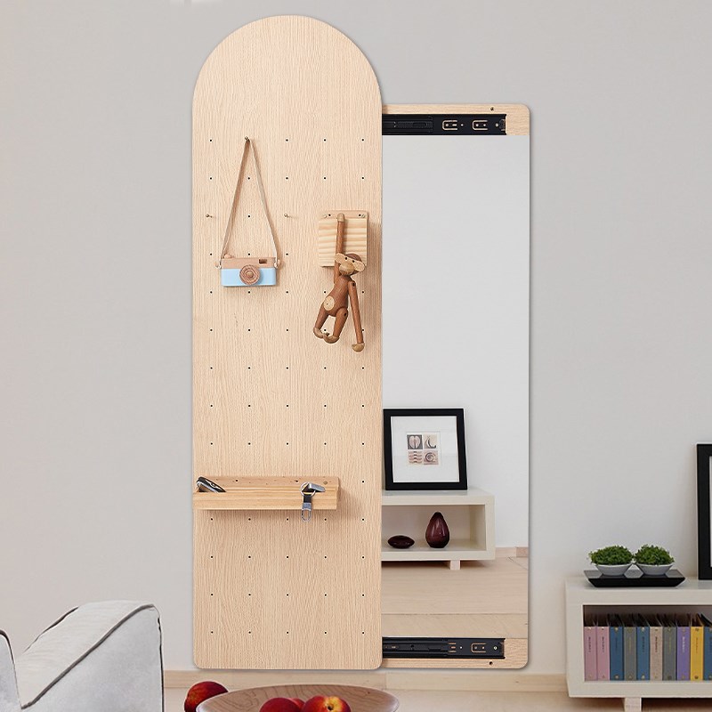 9W木工小舅 可关闭拱形洞洞板全身镜隐藏式 玄关遮挡镜子推拉穿衣