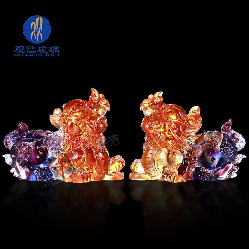 古法琉璃貔貅摆件一对招财客厅桌面装饰品送朋友店铺开业礼品