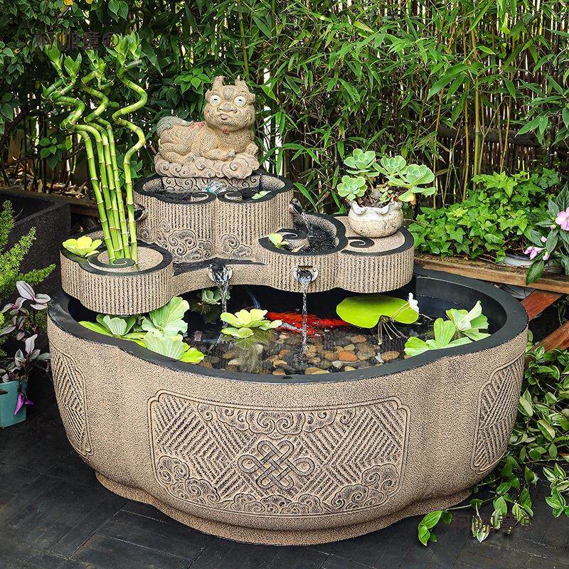 流水摆件布置庭院花园造景新中式户外喷泉水景圆形大型循环麦太保