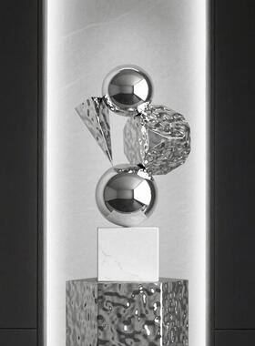 现代创意几何电镀不锈钢摆件酒店样板房客厅玄关桌面装饰艺术品