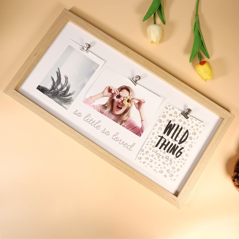木质立体中空相框卡纸三联摆台婚纱儿童成长校园纪念框创意摆台