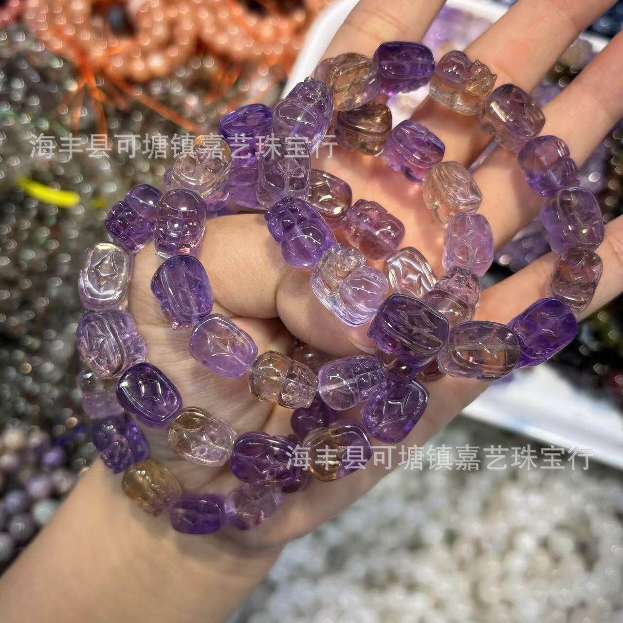 天然紫水晶貔貅紫黄晶貔貅雕刻件手链diy饰品DIY项链镶嵌配饰挂件