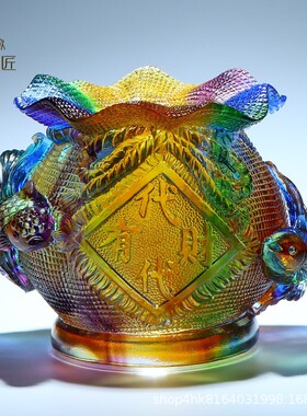 琉璃聚宝盆代代有财钱袋大肚摆件招财聚财开业大吉礼物高档工艺品