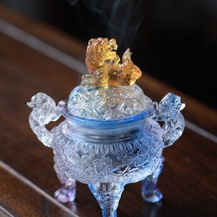 手工琉璃狻猊香薰炉盘香炉檀香炉熏香炉茶道香炉禅意家用室内摆件