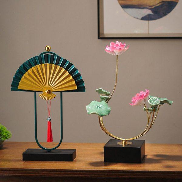 新中式禅意荷花扇子客厅玄关书房装饰摆件酒柜轻奢乔迁新居装饰品,饰品/流行首饰/时尚饰品新,摆件,淘宝优惠券,粉丝福利购,淘宝优惠卷