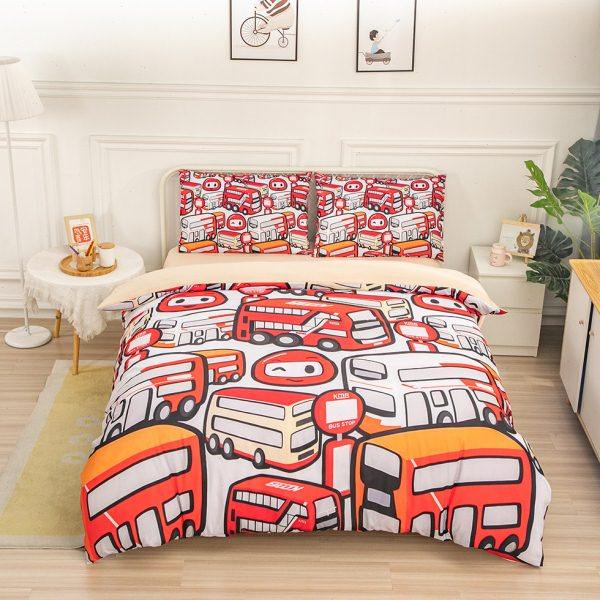 定制香港九龍巴士床笠被套四件套兒童男孩單人小汽車床品三件套,床上用品,床单定制定做,淘宝优惠券,粉丝福利购,淘宝优惠卷