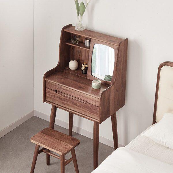 北欧梳妆台全实木黑胡桃卧室简约现代小户型多功能日式化妆台/桌