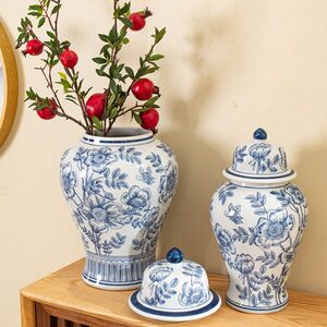 帛画陶瓷花瓶将军罐中式家居客厅玄关装饰品瓷器茶叶罐青花瓷摆件
