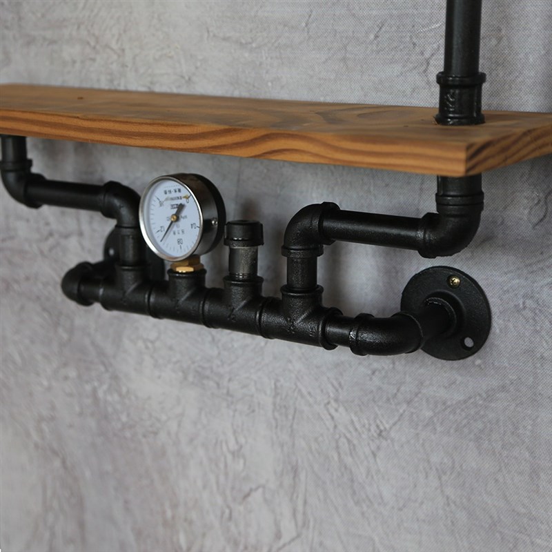 实木工业风铁艺复古水管置物架墙上装饰架子书架铁艺置物架悬挂书