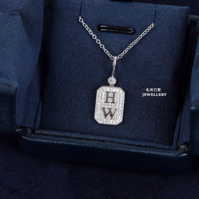 HVV满钻香水瓶项链18K.金黄.金玫瑰金纯银钻石锁骨链字母吊坠个性