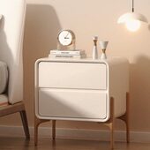 床头柜全实木轻奢网红奶油风床边柜小型家用现代简约皮质储物柜子