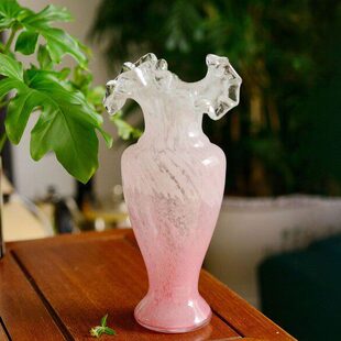 粉色渐变雪花透明色鱼尾裙礼服造型芬顿美人瓶手工琉璃插花器摆件