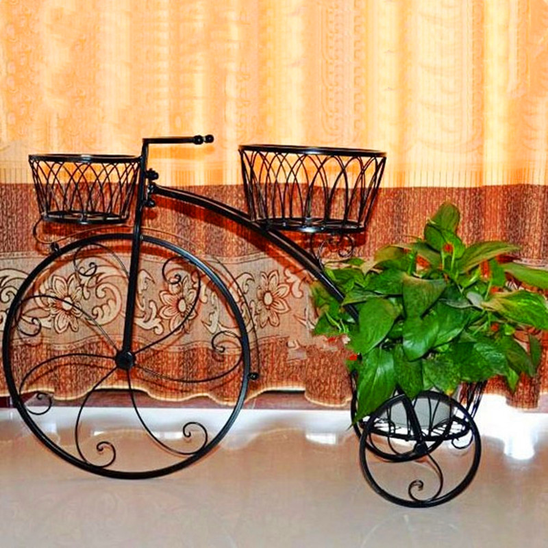 花架摆件欧式铁艺小自行车创意客厅阳台J装饰简约现代落地花盆架