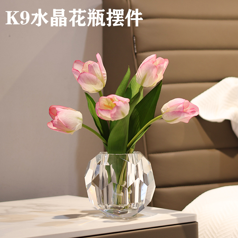 K9水晶小花瓶摆件客q厅插花高级感玻璃透明水养轻奢高档餐桌鲜花