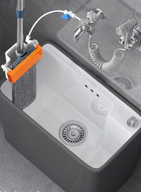 海嘉华灰色洗拖把池地拖盆家用阳台陶瓷拖布池一体式防溅水墩布池