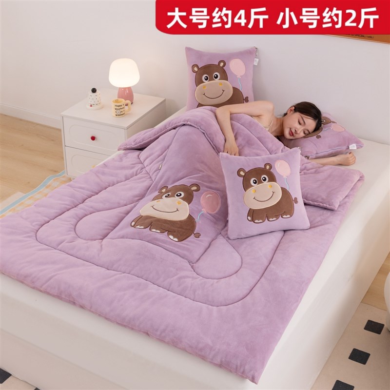 牛奶绒抱枕被子两用加厚二合一汽车载枕头办公室午W睡毯子冬天靠