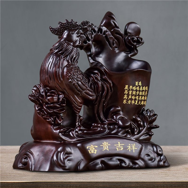 黑檀实木雕刻酉鸡笔筒摆件富贵吉祥家居书房办公室桌面装饰工艺品