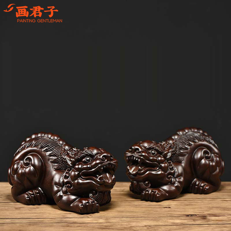 黑檀木雕貔貅摆件实木雕刻中式家居办公风水装饰摆设红木工艺礼品