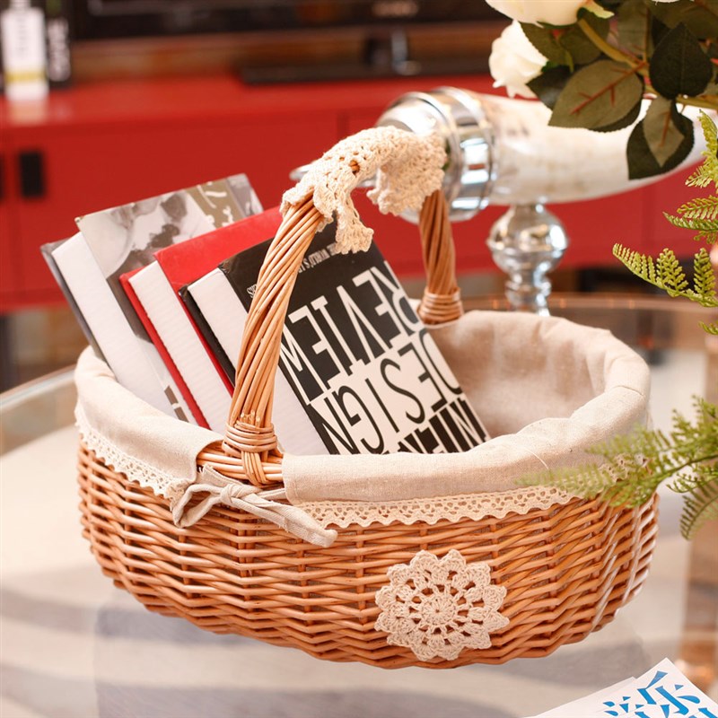 柳编野餐篮e藤编收纳筐摄影篮鸡蛋花篮收纳篮购物篮手提篮礼品篮