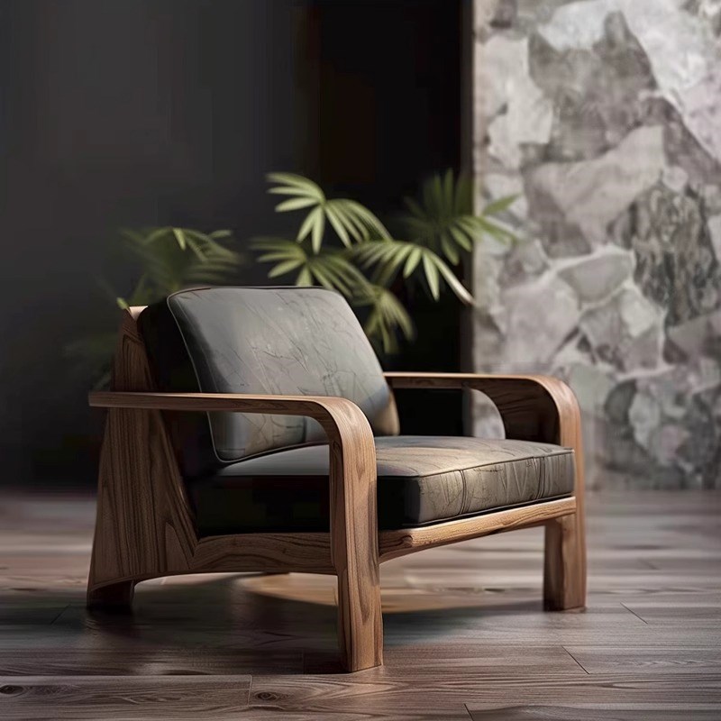 2025现代新款黑胡桃白蜡木沙发椅新中式客厅民宿酒店办公室懒人椅