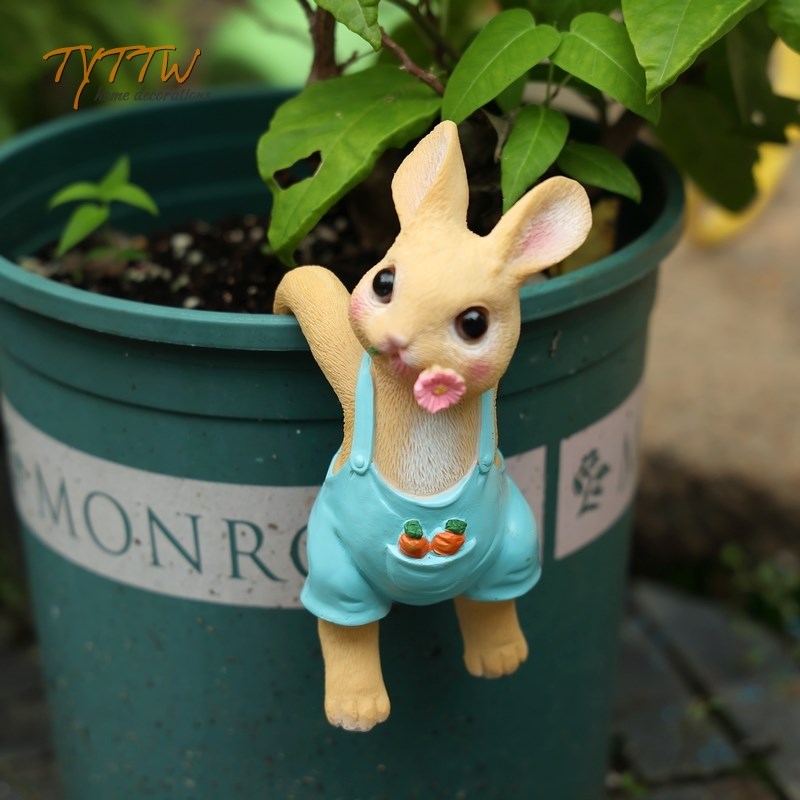 小动物乡村卡通树脂爬盆边玩偶小人娃娃个性N庭院桌面装饰朋友送