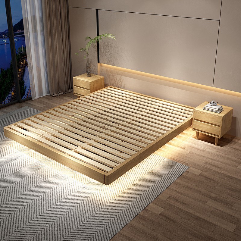 北欧实木悬浮床侘寂风小户型酒店榻榻米无床头床民宿悬浮床架