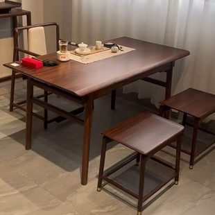 新中式乌金木茶桌椅组合实木茶台小型会客桌茶室喝茶桌子简约家具