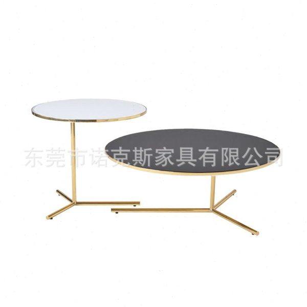 现代不锈钢镀金沙发边几 北欧角几 圆形玻璃可移动茶几组合咖啡几