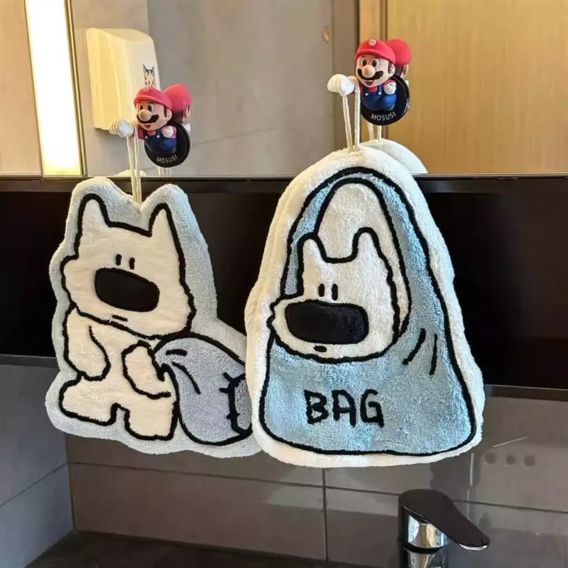 可爱小狗擦手巾挂式超强吸u水加厚毛巾手帕不发臭珊瑚绒手巾厨房G