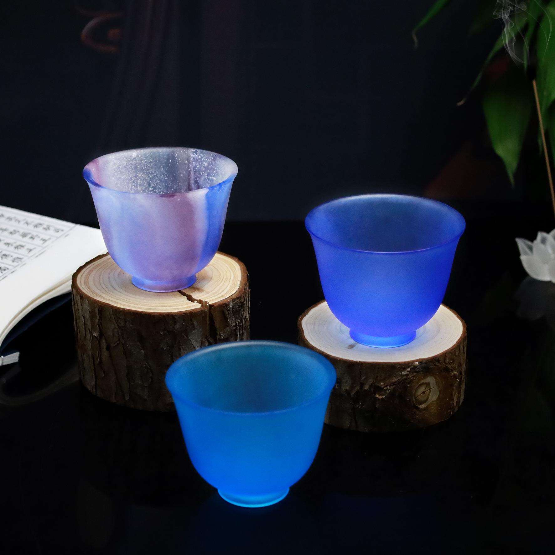 锋明古法琉璃粉烧薄胎品茗杯茶杯磨砂闻香杯客杯冰烧主人杯