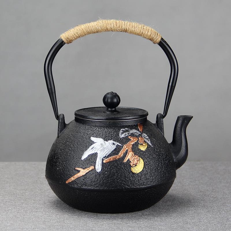 1200ml精美新中式烧水泡茶家用铸铁手工养生铁壶茶壶摆件饰品