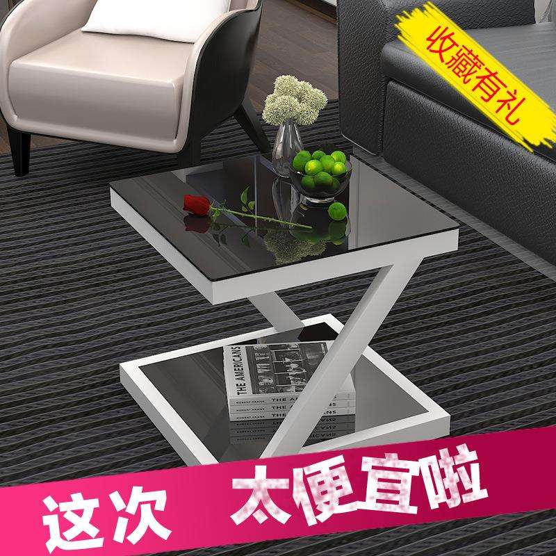 简约现代边几钢化玻璃铁艺小茶几迷你小方桌客厅边桌沙发边角几q&