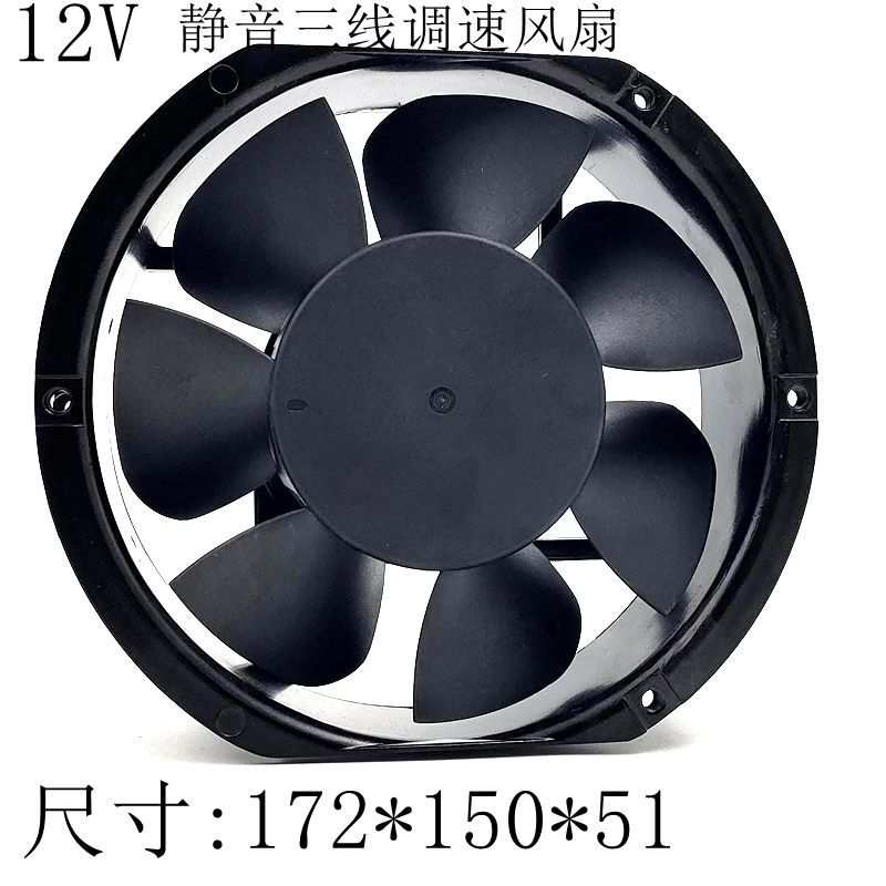台达净化器 静音三线调速12V17CM 17251大风量椭圆形排气散热风扇图片