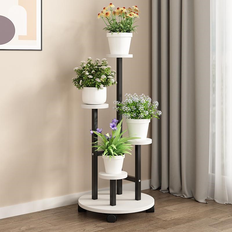 铁艺花架子客厅落地式简约t多层置物架绿植摆放架带轮可移动花盆