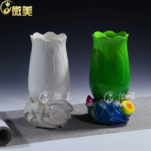 9寸全彩海浪座荷叶供花瓶 佛前花瓶工艺佛堂陶瓷花插用具线香供台