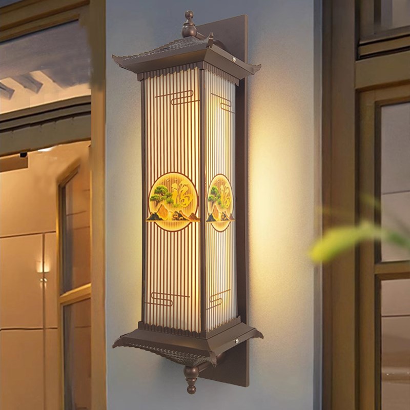 太阳能户外壁灯防水别墅庭院大门外墙灯新中式室外V露台花园围墙