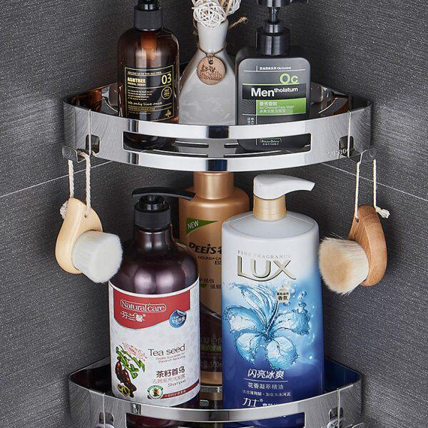 不锈钢浴室置物架厕所洗手间三角形收纳架吸盘式免打孔壁挂卫生间